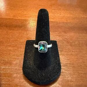 Genuine 2.5ct Mystic Rainbow Topaz Emerald Cut 925 Sterling Silver Ring Size 6